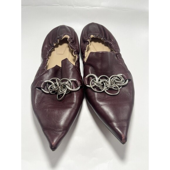 Chloe Reese Loafers Burgundy Wine Silver Chain Bit Accent Leather Flats Sz 37 7